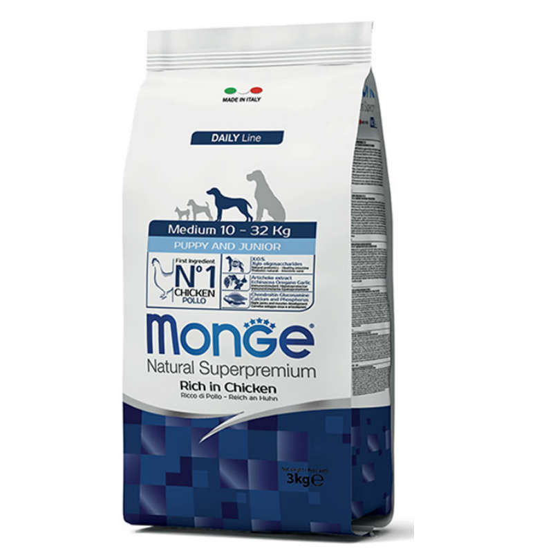Tante zampe – Trento | Monge Medium Puppy & Junior Ricco di Pollo 12 kg